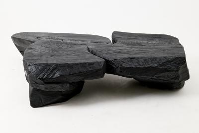 Logniture Sculptural Coffee Table Rustic Burnt Black Wood Carved Handmade Logniture