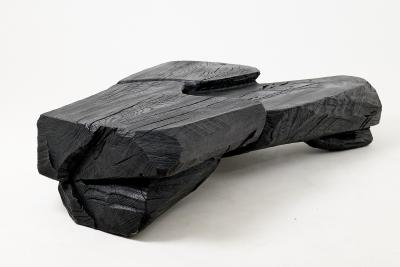  Logniture Sculptural Coffee Table Rustic Burnt Black Wood Carved Handmade Logniture