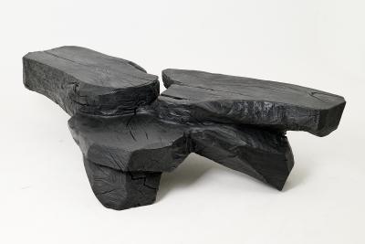  Logniture Sculptural Coffee Table Rustic Burnt Black Wood Carved Handmade Logniture