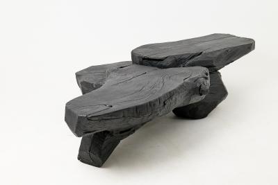  Logniture Sculptural Coffee Table Rustic Burnt Black Wood Carved Handmade Logniture