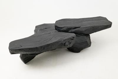 Logniture Sculptural Coffee Table Rustic Burnt Black Wood Carved Handmade Logniture