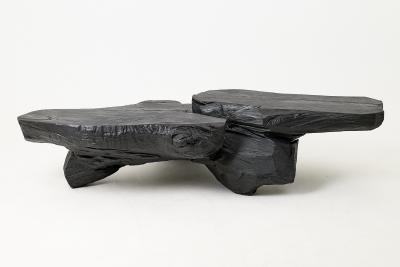  Logniture Sculptural Coffee Table Rustic Burnt Black Wood Carved Handmade Logniture