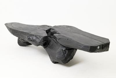  Logniture Sculptural Coffee Table Rustic Burnt Black Wood Carved Handmade Logniture