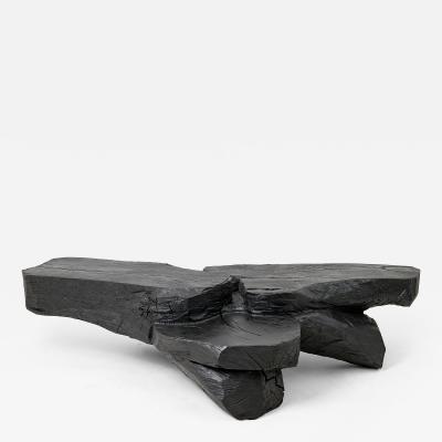  Logniture Sculptural Coffee Table Rustic Burnt Black Wood Carved Handmade Logniture