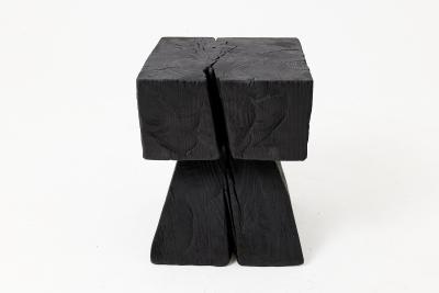  Logniture Sculptural Hardwood Side Table Stool Charred Wood Hand Carved Logniture
