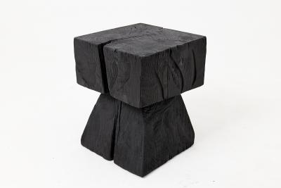  Logniture Sculptural Hardwood Side Table Stool Charred Wood Hand Carved Logniture