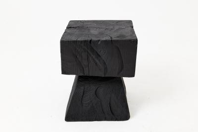 Logniture Sculptural Hardwood Side Table Stool Charred Wood Hand Carved Logniture