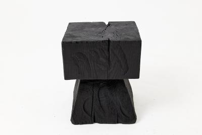  Logniture Sculptural Hardwood Side Table Stool Charred Wood Hand Carved Logniture