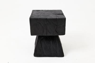  Logniture Sculptural Hardwood Side Table Stool Charred Wood Hand Carved Logniture