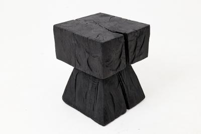  Logniture Sculptural Hardwood Side Table Stool Charred Wood Hand Carved Logniture