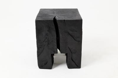  Logniture Sculptural Hardwood Side Table Stool Charred Wood Hand Carved Logniture