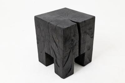  Logniture Sculptural Hardwood Side Table Stool Charred Wood Hand Carved Logniture