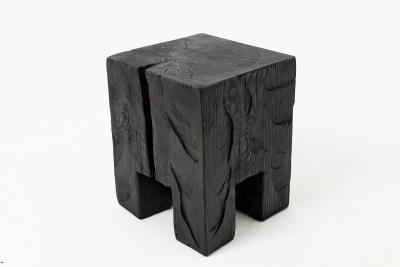  Logniture Sculptural Hardwood Side Table Stool Charred Wood Hand Carved Logniture