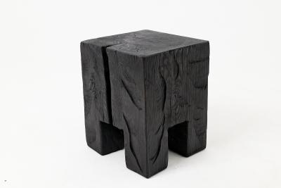 Logniture Sculptural Hardwood Side Table Stool Charred Wood Hand Carved Logniture