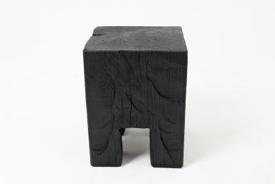  Logniture Sculptural Hardwood Side Table Stool Charred Wood Hand Carved Logniture