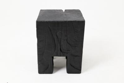  Logniture Sculptural Hardwood Side Table Stool Charred Wood Hand Carved Logniture