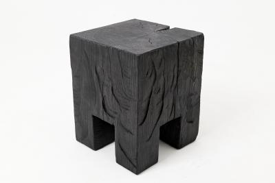  Logniture Sculptural Hardwood Side Table Stool Charred Wood Hand Carved Logniture