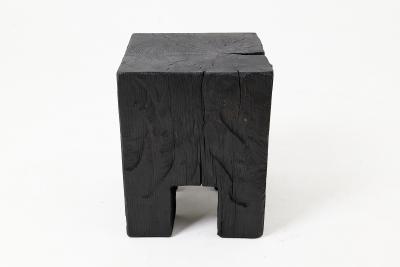  Logniture Sculptural Hardwood Side Table Stool Charred Wood Hand Carved Logniture