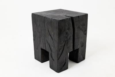  Logniture Sculptural Hardwood Side Table Stool Charred Wood Hand Carved Logniture