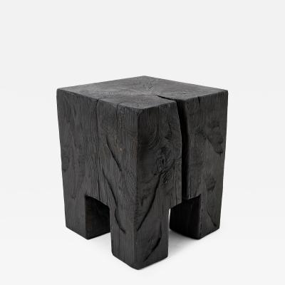  Logniture Sculptural Hardwood Side Table Stool Charred Wood Hand Carved Logniture