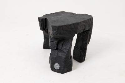  Logniture Sculptural Hardwood Stool Side Table Charred Wood Hand Carved Logniture