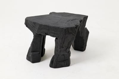  Logniture Sculptural Hardwood Stool Side Table Charred Wood Hand Carved Logniture