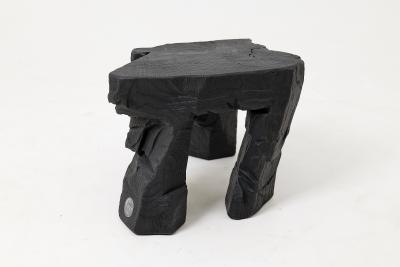  Logniture Sculptural Hardwood Stool Side Table Charred Wood Hand Carved Logniture