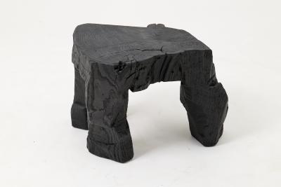  Logniture Sculptural Hardwood Stool Side Table Charred Wood Hand Carved Logniture