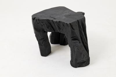  Logniture Sculptural Hardwood Stool Side Table Charred Wood Hand Carved Logniture