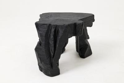  Logniture Sculptural Hardwood Stool Side Table Charred Wood Hand Carved Logniture