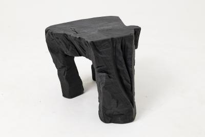  Logniture Sculptural Hardwood Stool Side Table Charred Wood Hand Carved Logniture
