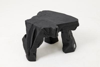  Logniture Sculptural Hardwood Stool Side Table Charred Wood Hand Carved Logniture