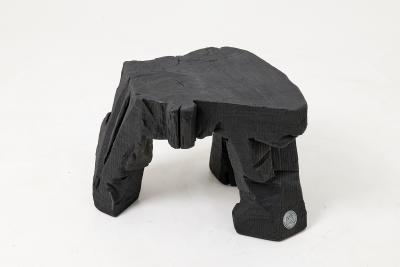  Logniture Sculptural Hardwood Stool Side Table Charred Wood Hand Carved Logniture