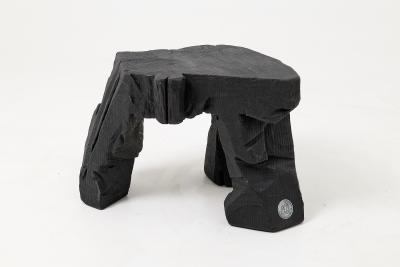 Logniture Sculptural Hardwood Stool Side Table Charred Wood Hand Carved Logniture