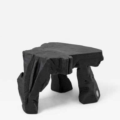  Logniture Sculptural Hardwood Stool Side Table Charred Wood Hand Carved Logniture