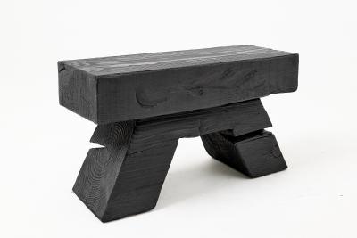  Logniture Sculptural Hardwood Stool Side Table Charred Wood Hand Carved Logniture