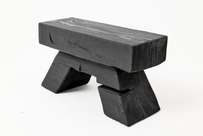  Logniture Sculptural Hardwood Stool Side Table Charred Wood Hand Carved Logniture
