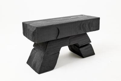  Logniture Sculptural Hardwood Stool Side Table Charred Wood Hand Carved Logniture