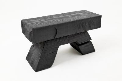  Logniture Sculptural Hardwood Stool Side Table Charred Wood Hand Carved Logniture