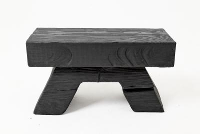  Logniture Sculptural Hardwood Stool Side Table Charred Wood Hand Carved Logniture