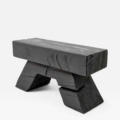  Logniture Sculptural Hardwood Stool Side Table Charred Wood Hand Carved Logniture