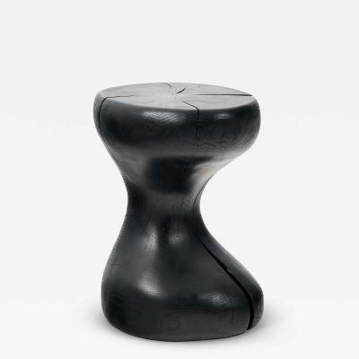  Logniture Sculptural Side Table Burnt Black Oak Wood Carved Unique Logniture