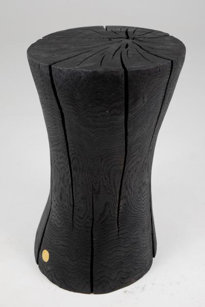  Logniture Solid Burnt Wood Brutalist Sculptural Side Table Pedestal Unique Jownik