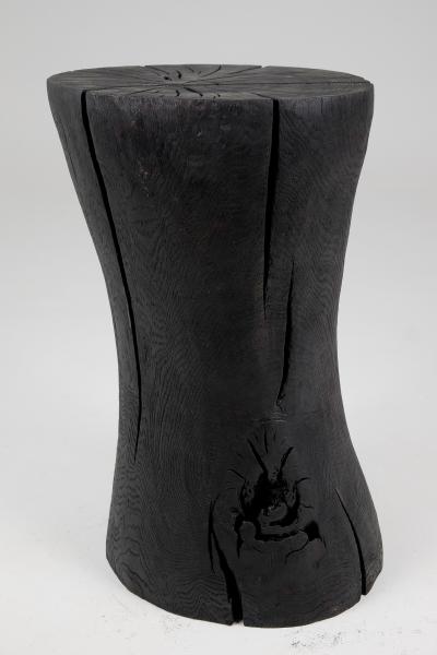  Logniture Solid Burnt Wood Brutalist Sculptural Side Table Pedestal Unique Jownik