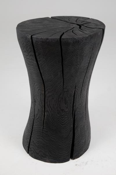  Logniture Solid Burnt Wood Brutalist Sculptural Side Table Pedestal Unique Jownik