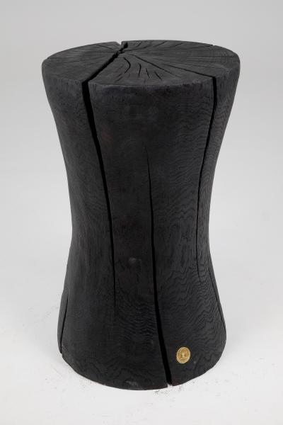  Logniture Solid Burnt Wood Brutalist Sculptural Side Table Pedestal Unique Jownik