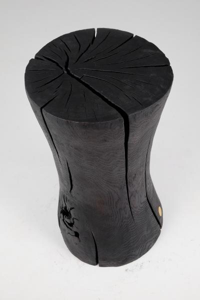  Logniture Solid Burnt Wood Brutalist Sculptural Side Table Pedestal Unique Jownik