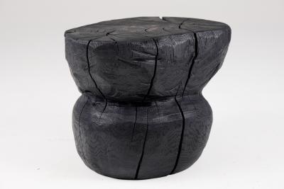  Logniture Solid Burnt Wood Brutalist Sculptural Stool Side Table Unique Original 1 1