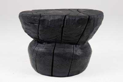  Logniture Solid Burnt Wood Brutalist Sculptural Stool Side Table Unique Original 1 1