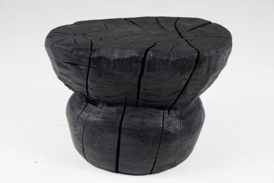  Logniture Solid Burnt Wood Brutalist Sculptural Stool Side Table Unique Original 1 1